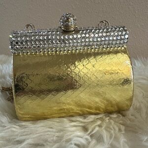 Vintage gold tone and rhinestone crossbody purse